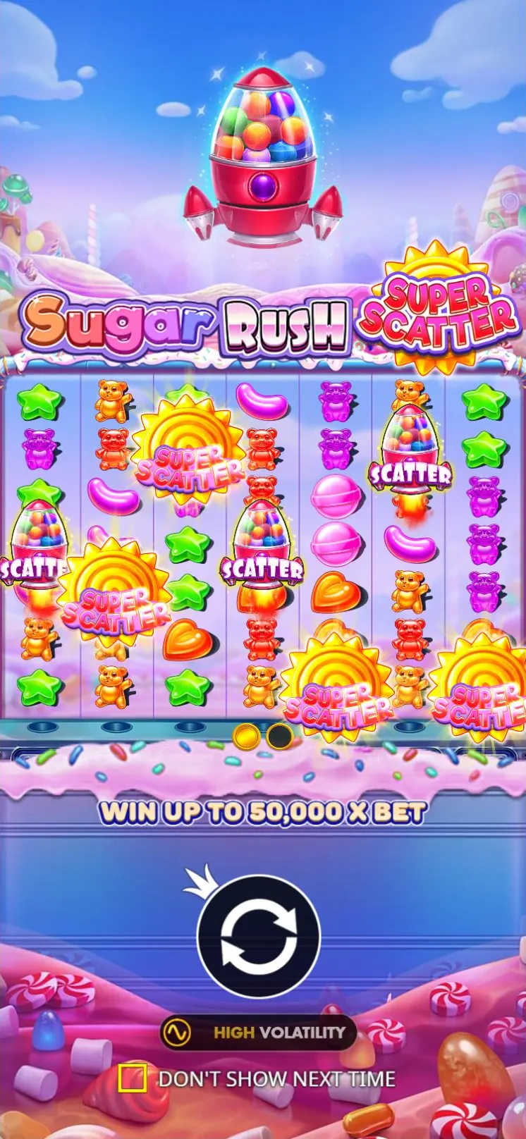 Sugar Rush Super Scatter start screen on a phone