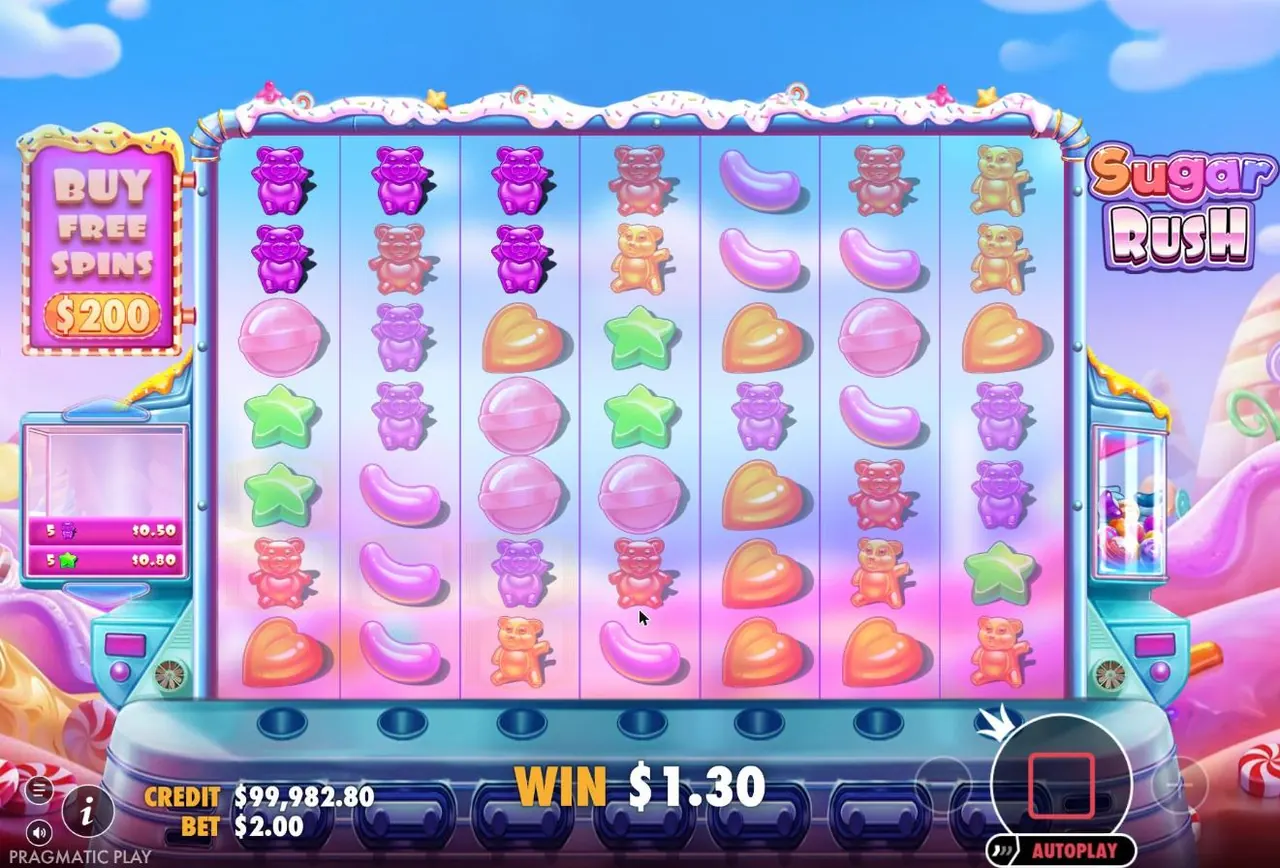 A cluster of green stars highlighted as a win on the Sugar Rush grid